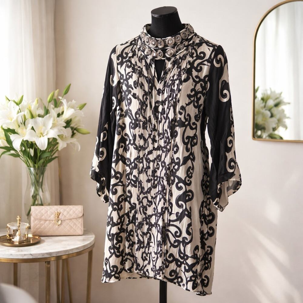 Diane von Furstenberg Broken Waves Black and White Silk Designer Dress Size 14